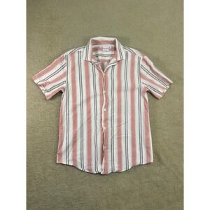 ZARA Men Regular Fit Short Sleeve Button Up Shirt Pink White Stripe‎ Size M